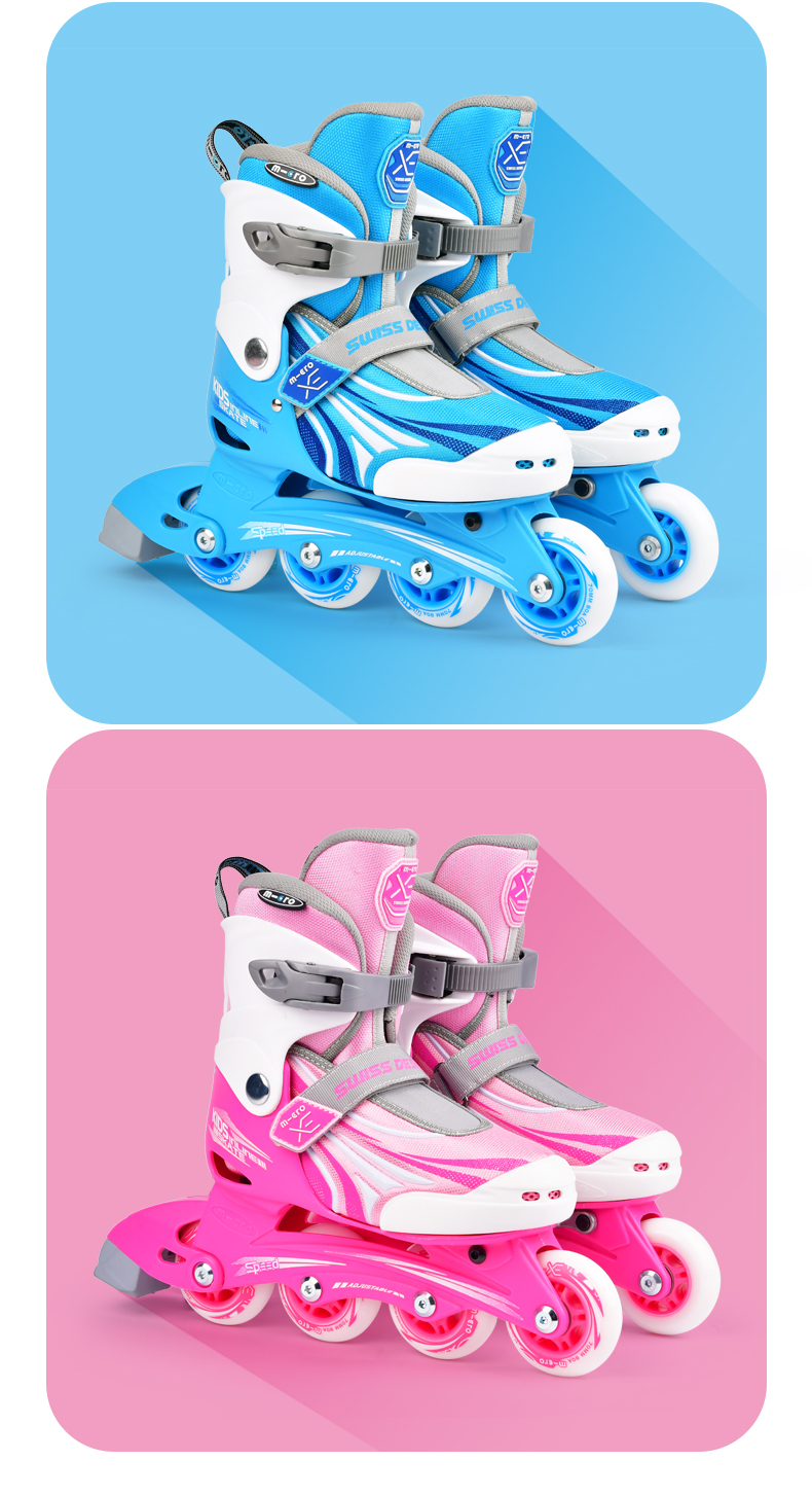 MEGA Children's Roller Skates for Boys And Girls, Inline Skates with Adjustable Wheels for Primary And Secondary School Students, Blue Set, Size L 17