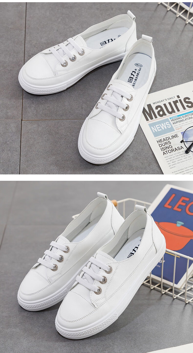 Huili Women's Shoes Spring And Summer White Sneakers Versatile Casual Flat Shoes Slip-On Breathable Soft-Soled Shoes White Size 36 10