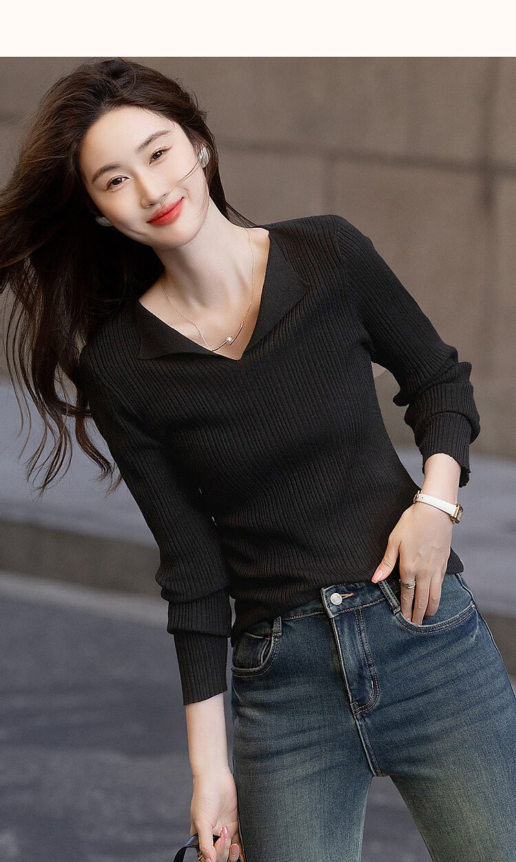 Dme [French Workplace OOTD] Summer Cloud-Feel Lightweight Lapel Sweater, Simple Style Long-Sleeve Knit Top for Wome 19