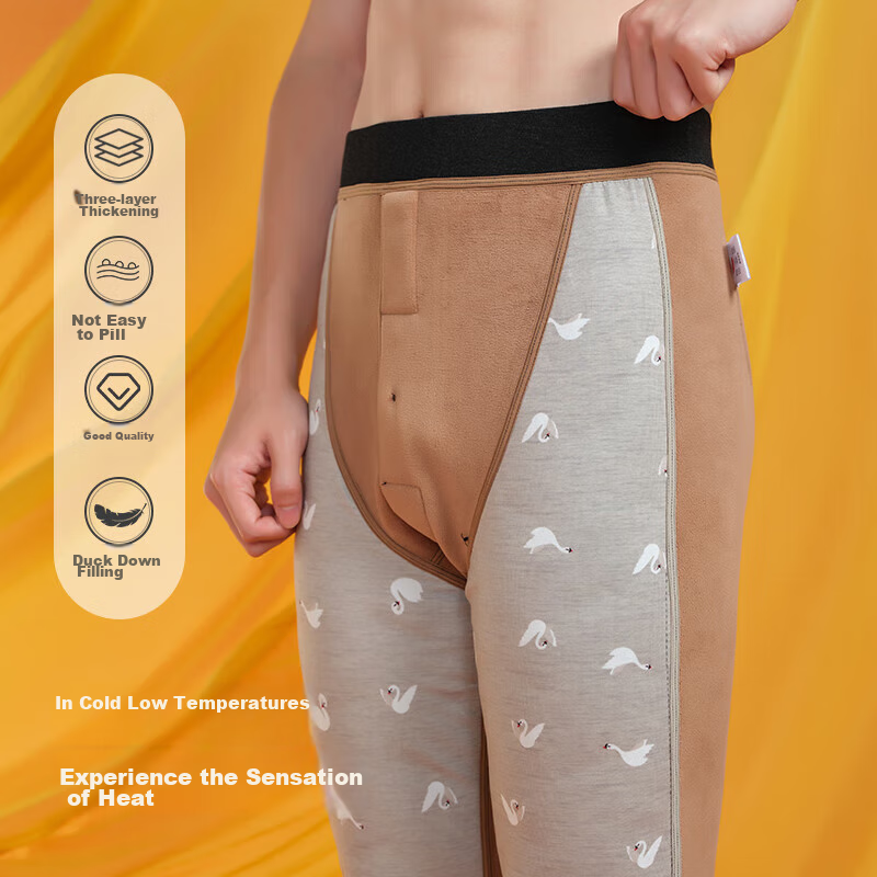Yiershuang [Duck Down And Lamb Wool 3-Layer Thickened] Thermal Underwear for Men, Fleece-Lined Cotton Autumn Pants
