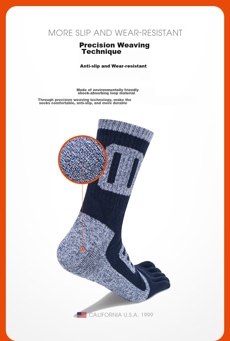 TFO Competition-Grade Outdoor Five-Toe Socks, Terry Socks, Hiking Sports Breathable Toe Socks 2202361 Men's Dark Gray 5