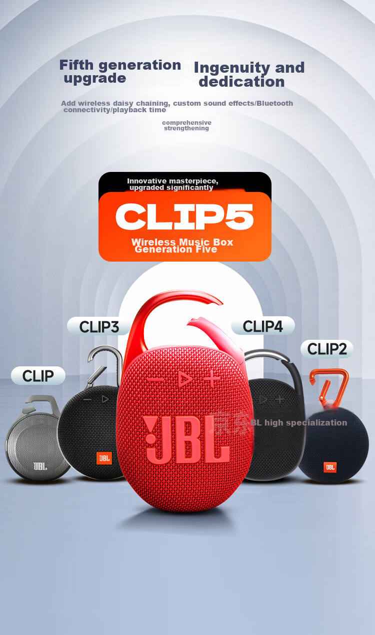 JBL CLIP5 Music Box Fifth Generation, Bluetooth Speaker, Outdoor Portable Speaker, Waterproof Speaker, Clip-On Speaker, Recommended for Shopping, Travel Gift Companion, Moonlight White 12