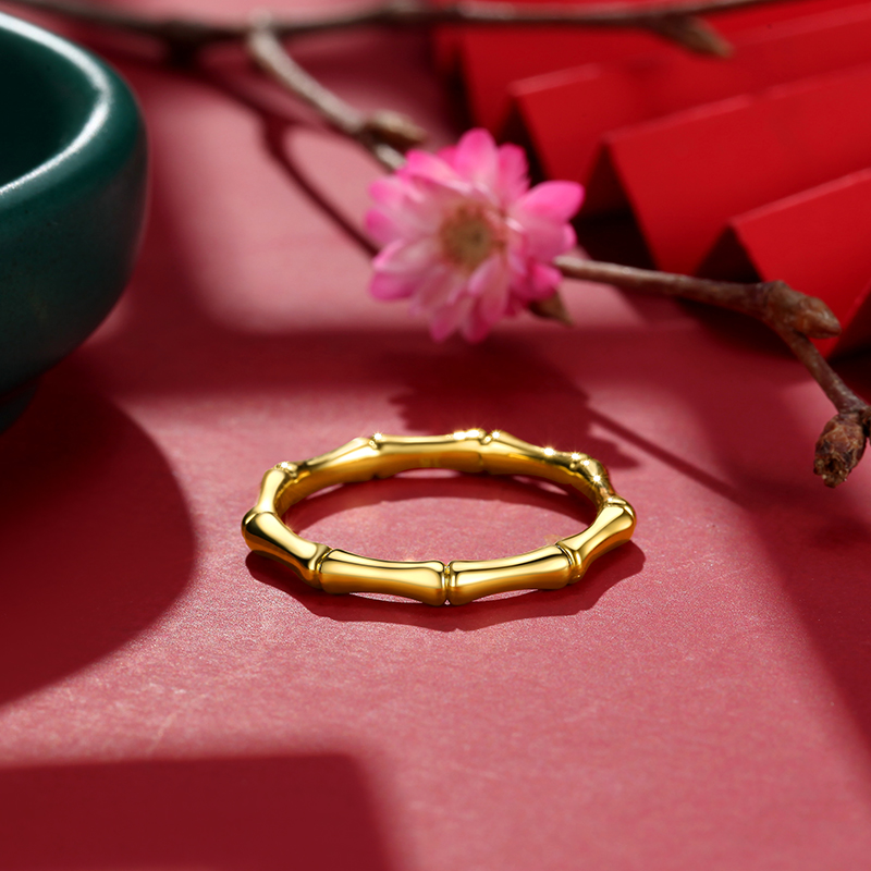 潮宏基chjjewellery竹节足金黄金戒指女款定价srg3000500814号