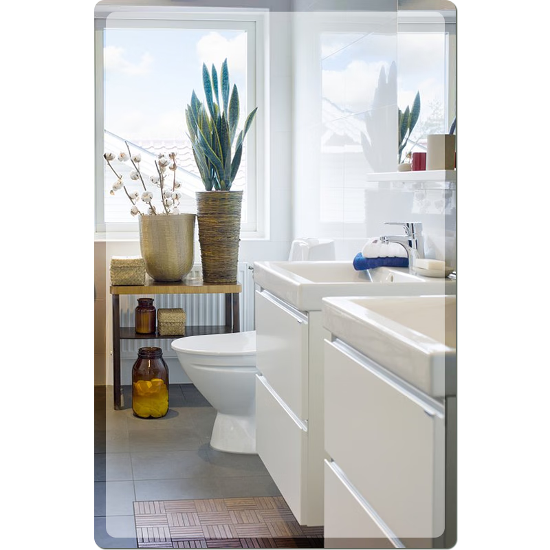 Huakai Star Bathroom Mirror Frameless Wall-Mounted Dressing Mirror with Rounded Beveled Edges 60x80cm