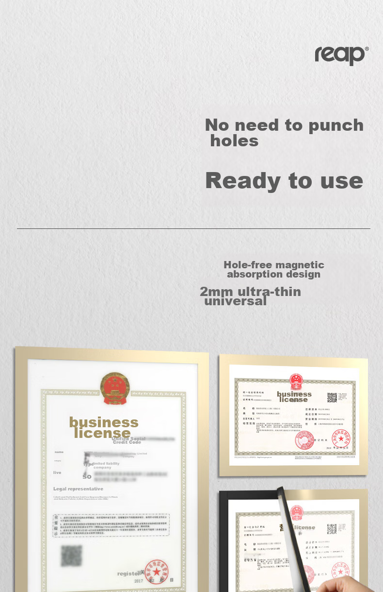 Reap A4 Business License Protective Cover Magnetic Protective Sticker Individual Business Food Hygiene Permit Frame Transparent Waterproof Soft Card Holder, Silver, 9112 1