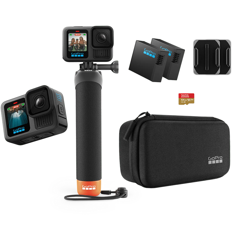 GoPro HERO13 Black Action Camera Official Outdoor Gift Box [Camera + 64GB Memory Card + Battery + Float Rod + Hard Case]