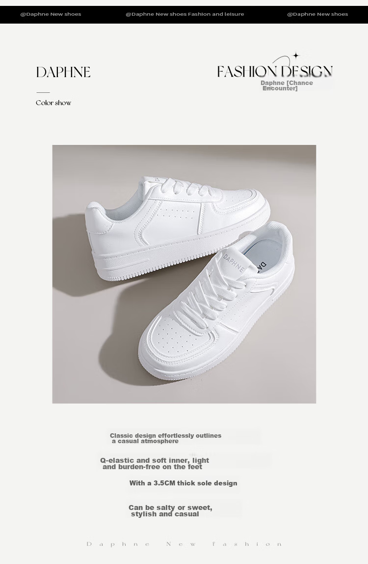 DAPHNE Women's White Sneakers for Spring And Autumn, Breathable Comfortable Sports Shoes, Fashionable Versatile Thick-Soled Skateboard Shoes, Beige, Size 38 2