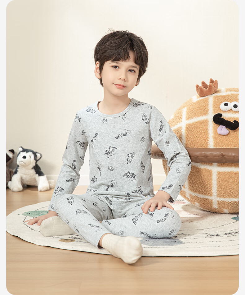 YING BO LUN Pure Cotton Children's Thermal Underwear Autumn And Winter Pajamas Thin School Uniform Essential 81072 Khaki 120 35