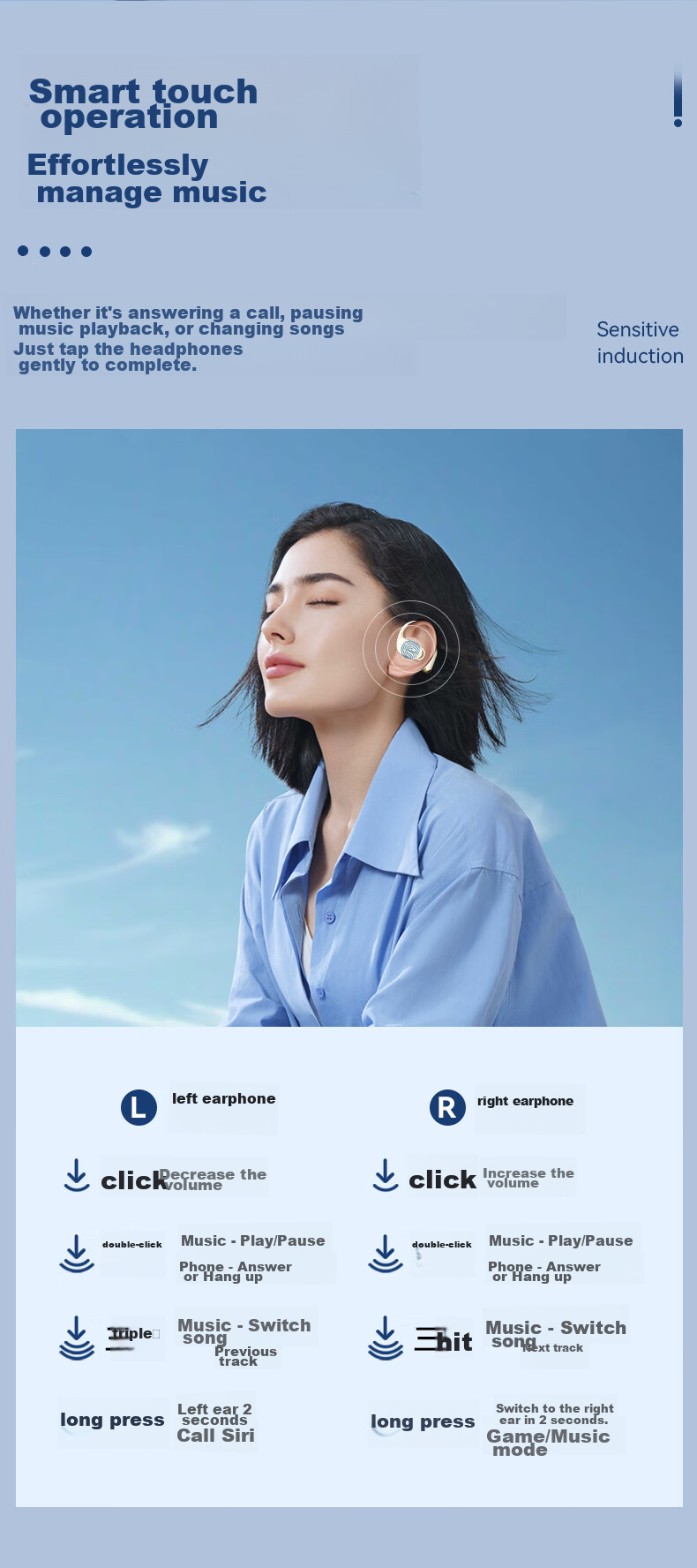 Newmine LY25 Open-Ear Bluetooth Headphones, True Wireless, Non-In Sports Running Headset with Ultra-Long Battery Life, Call Noise Reduction, Compatible with Huawei, Xiaomi, Android Devices 10