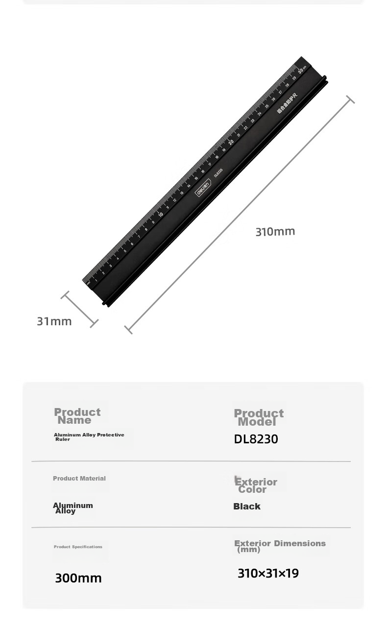Deli Stainless Steel Protective Ruler, Straight Ruler with Scale, Metric Scale Drawing Steel Ruler, 30cm 10