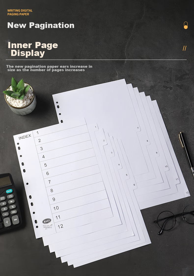 Elifo Page Separators, Index Dividers, Classification Paper, Loose-Leaf Paper, Paper Plastic Digital English Three-Hole Binder Specific, 12 Points Gray And White Paper, 12 Sheets 4