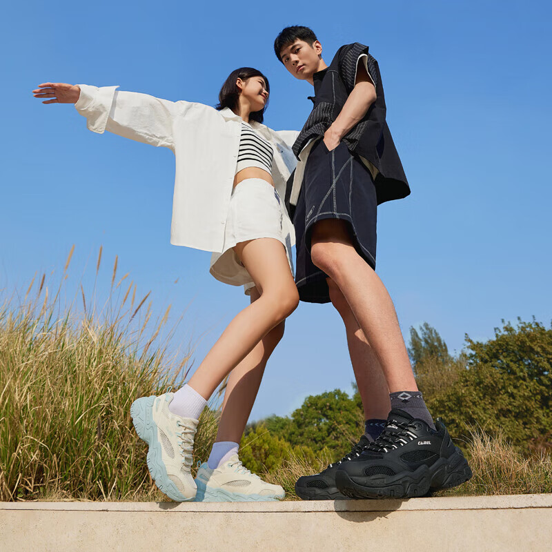 CAMEL Retro Chunky Sneakers for Women, Thick-Soled Height-Increasing Casual Sports Shoes X24B09L7009 Milk White/blue 36