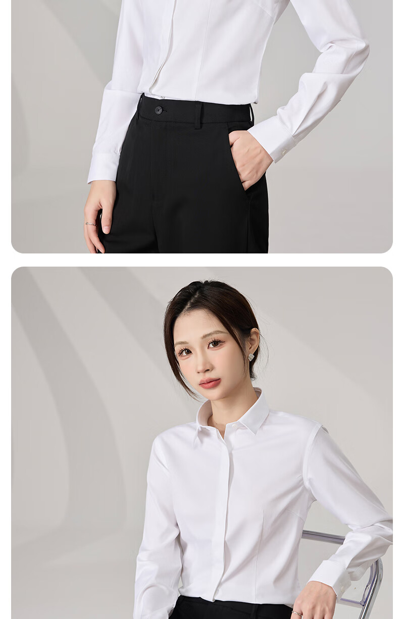 Ziyouxi White Blouse for Women, Spring And Autumn Formal Short-Sleeve Shirt for Interviews And Commuting, French-Style Square Collar Long-Sleeve Top 13