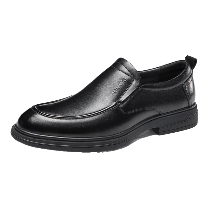 Aokang Slip-On Comfortable Solid Color Low-Cut Formal Business Breathable Leather Shoes Black Size 41