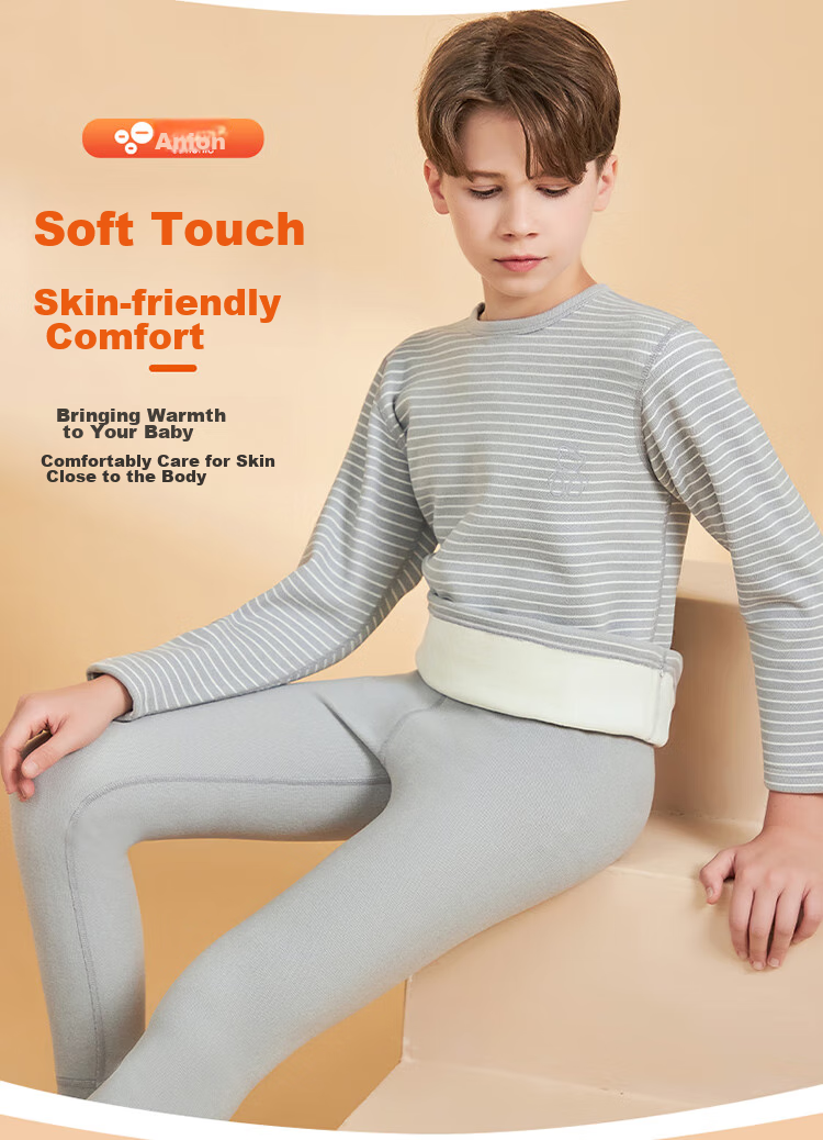 LangSha Children's Thermal Underwear Set, Boys' Autumn And Winter Yang Ion Fleece-Lined Undershirt And Pants, Boys' Loungewear Pajama Set 8