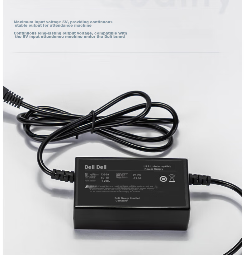 Deli Attendance Machine Power Adapter UPS Uninterruptible Power Supply, Supports Power Outage Check-In, Attendance Machine Accessory, 5V Voltage, 1A/2A Current, 13899 8