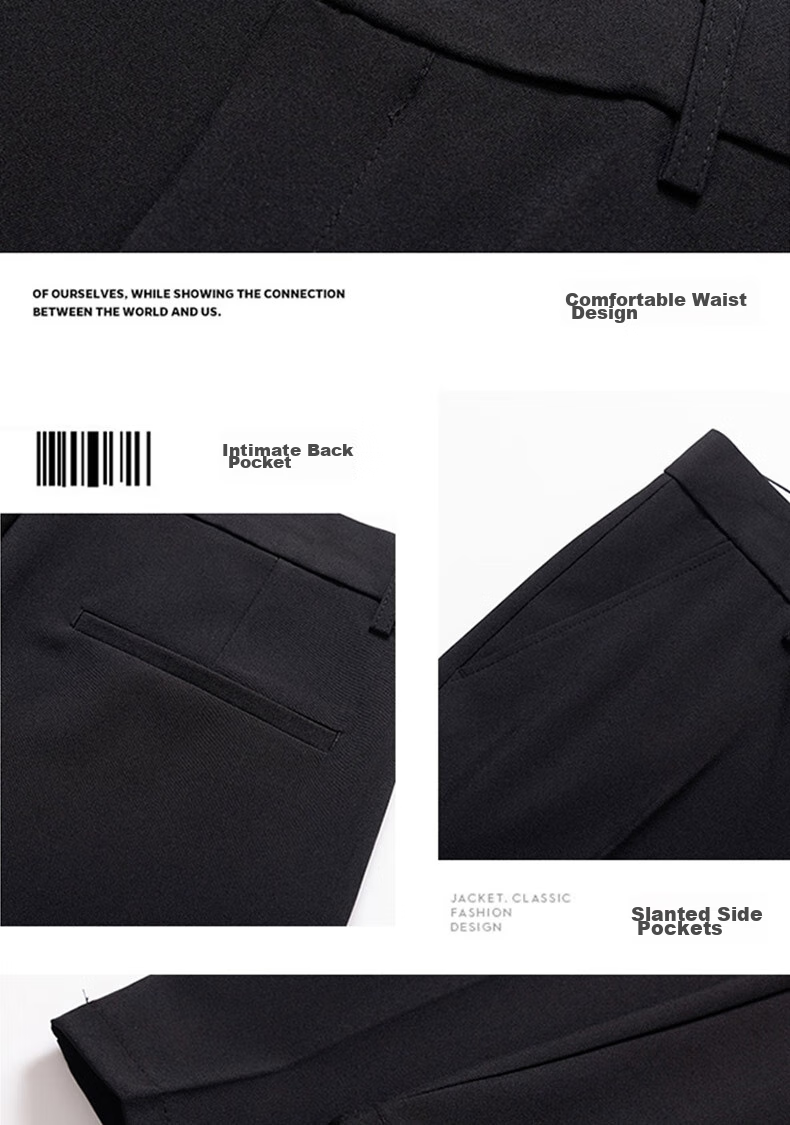 Dingfengbaoluo Men's Suit Pants, Summer Business Formal Wear, Straight-Leg Casual Versatile Slim-Fit Wrinkle-Resistant Cropped Trousers, AM503 Black Size 33 10