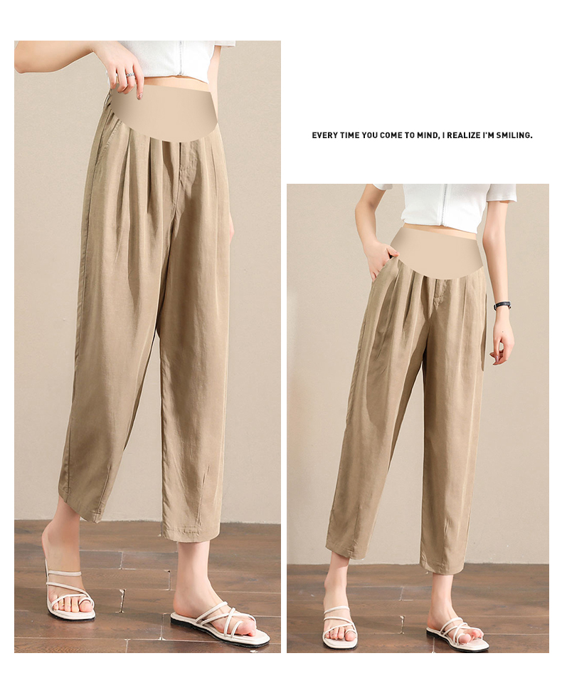JOYNCLEON Maternity Pants Spring and Autumn Wear Imitation Cotton Linen Thin Maternity Trousers Khaki L jyk19882 9