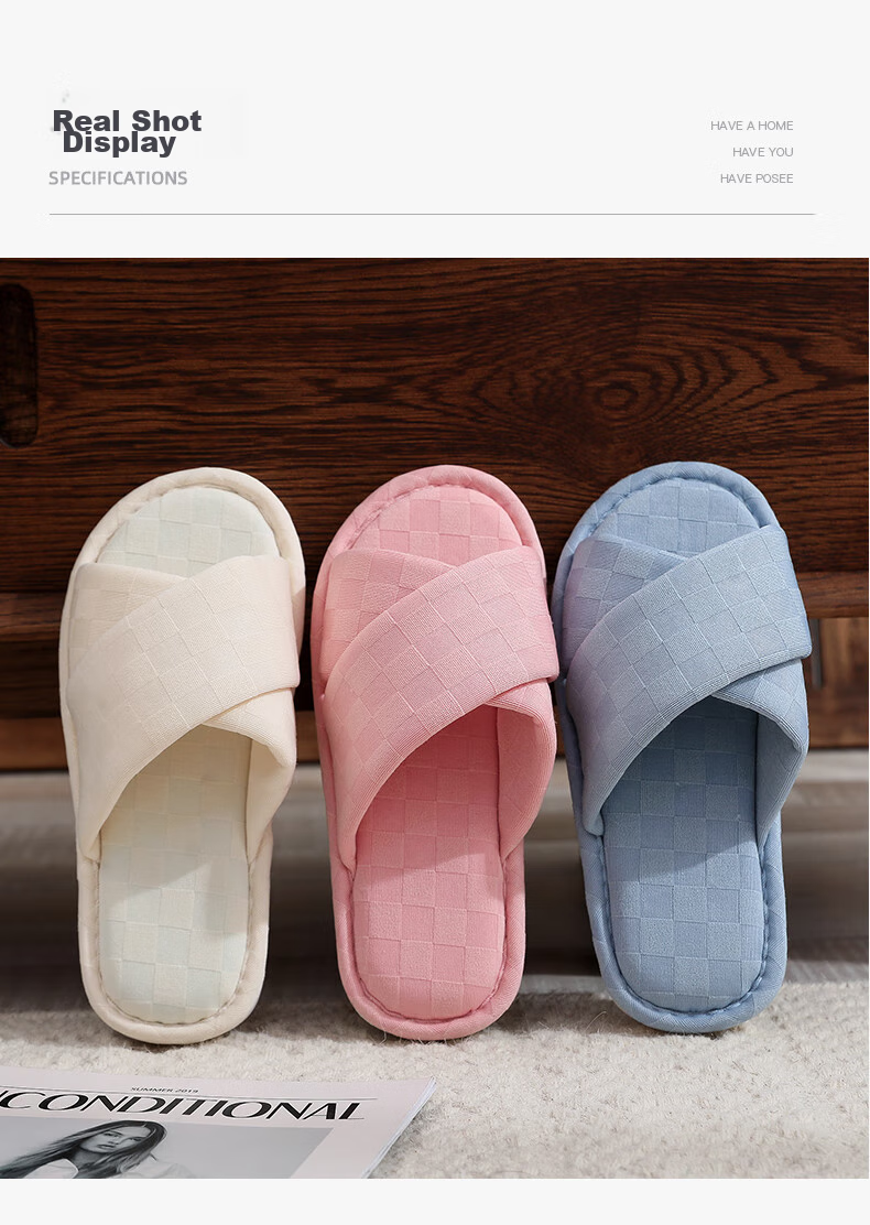 GUOLUOFEI Japanese-Style Wooden Floor Opening Cotton Slippers for Men And Women, Soft-Soled Indoor Silent All-Season Slippers, Blue, Size 38/39 9