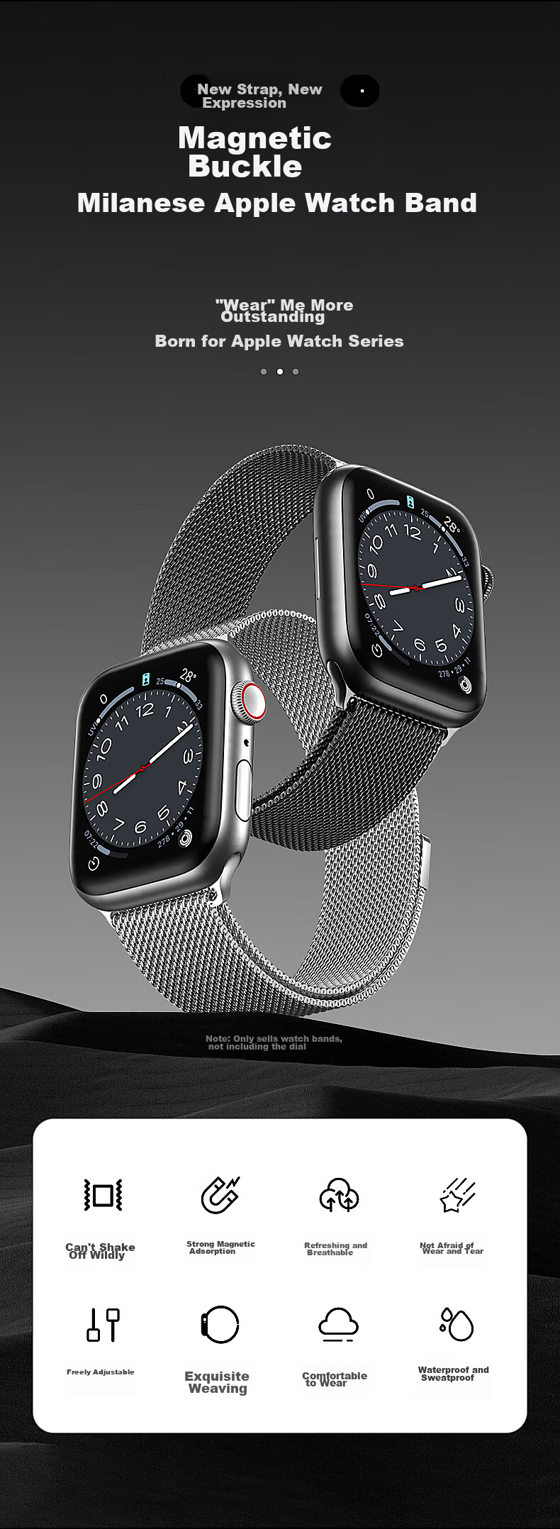 Pisen Compatible with Apple Watch Band, Suitable for Apple IWatch S12/11/10/SE3 Milanese Stainless Steel Strap, Universal Fit for S9/8/7/6 [38/40/41/42mm] 3