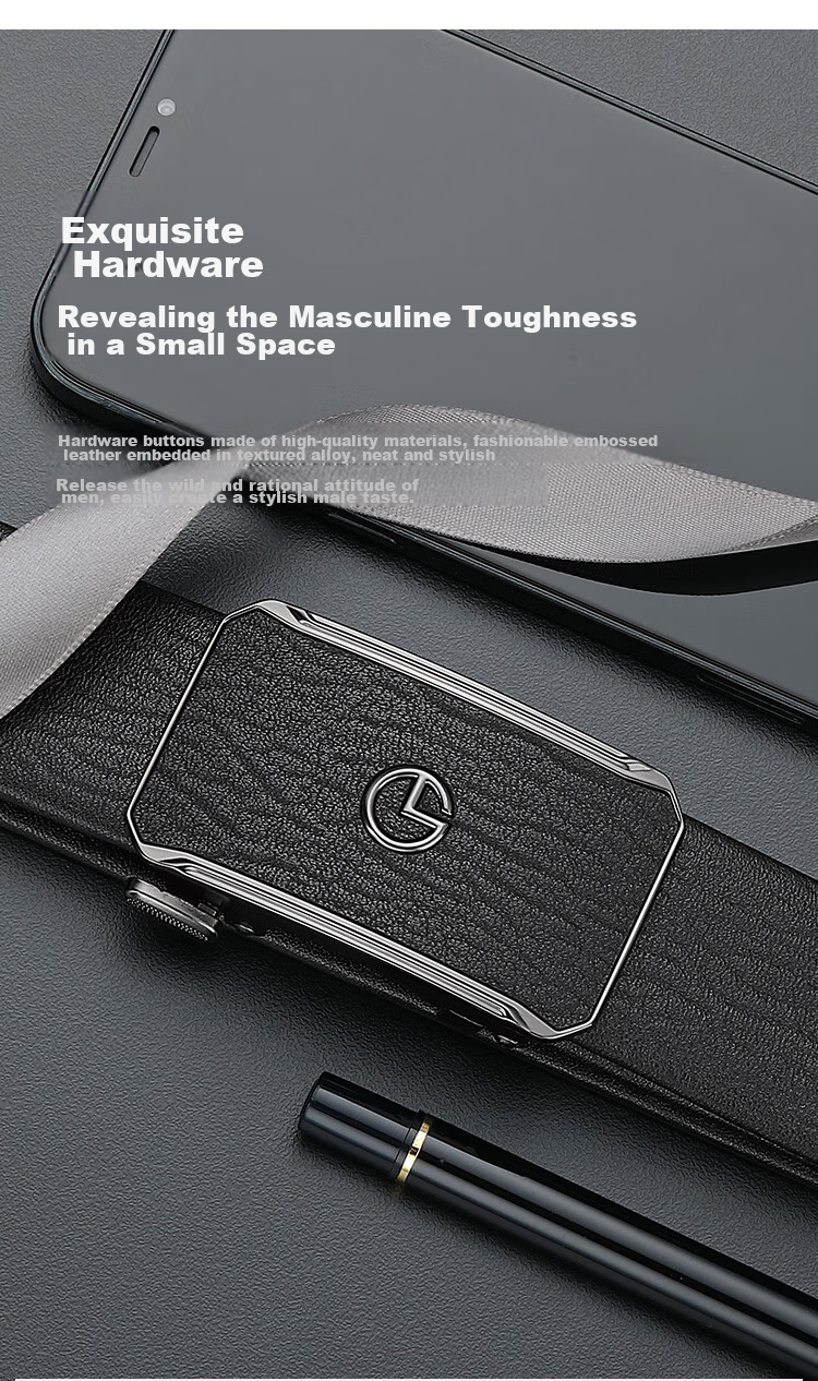 Goldlion Men's Belt, Top-Grain Leather, Automatic Buckle, Fashionable Business Trouser Belt, Gift Box, Birthday Present 2