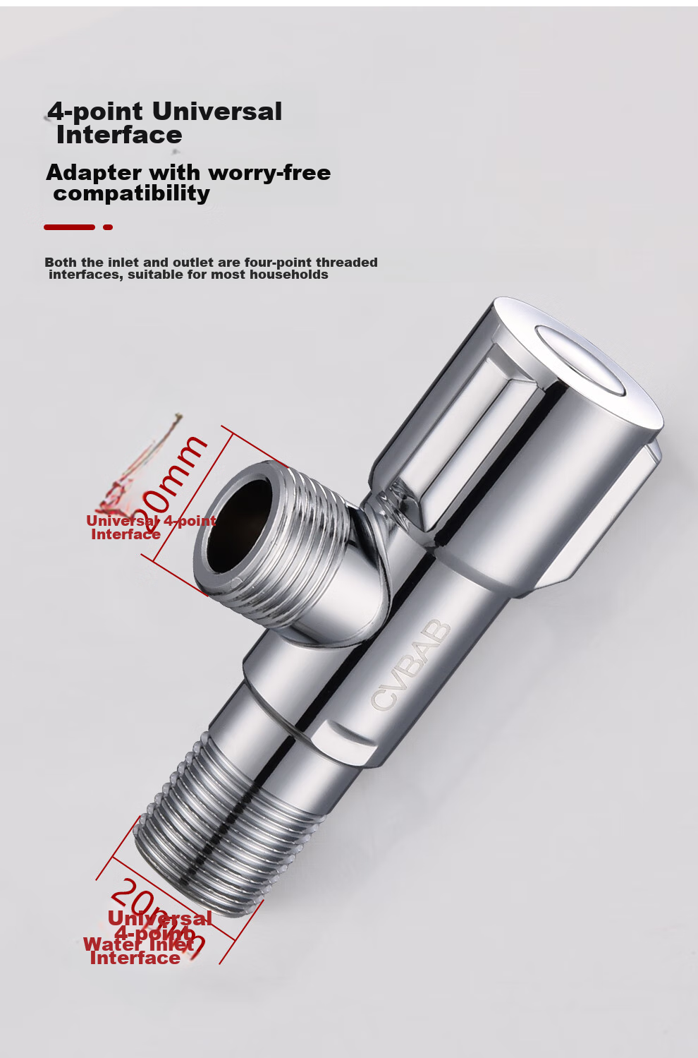 CVBAB Angle Valve Three-Way One-In Two-Out Washing Machine Faucet Connector, One-To Toilet Dual Control Flow Divider CV1517 6