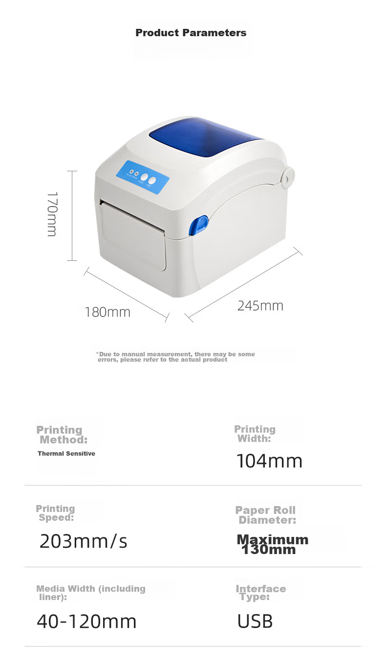 Gprinter GP-1324D Thermal Label Printer, USB Version, E-Commerce Cross-Border One-To Express Delivery Label Sticker, Clothing Retail Warehouse Logistics Office Printing Barcode Machine 10