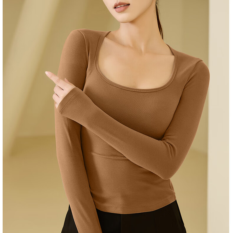 Urban Beauty Women's Autumn Winter Thermal Underwear Skin-friendly Slim Fit Square Neck Top Autumn Shirt Base Layer 11