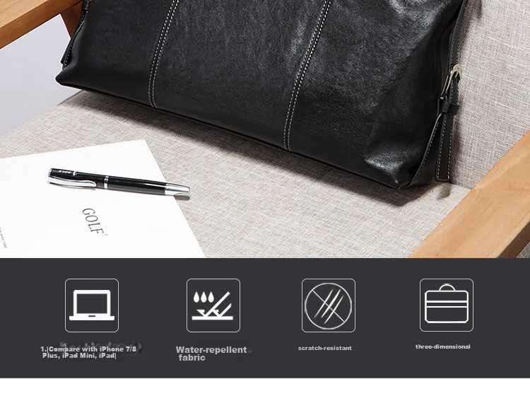 GOLF Briefcase, Men's Business Top-Grain Leather Handbag, Large Capacity Laptop Bag, Fashionable Horizontal Style Shoulder Crossbody Bag 4