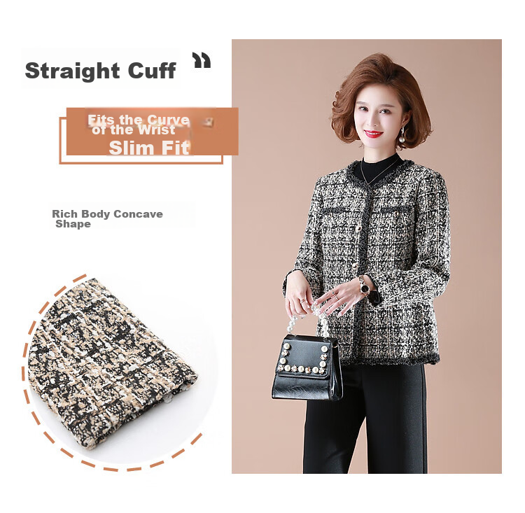 QianLian Mom's Spring Short Jacket, Middle-Aged Women's Chanel-Style Long-Sleeve Top, Middle-Aged And Elderly Spring And Autumn Casual Low-Heel Blazer 7