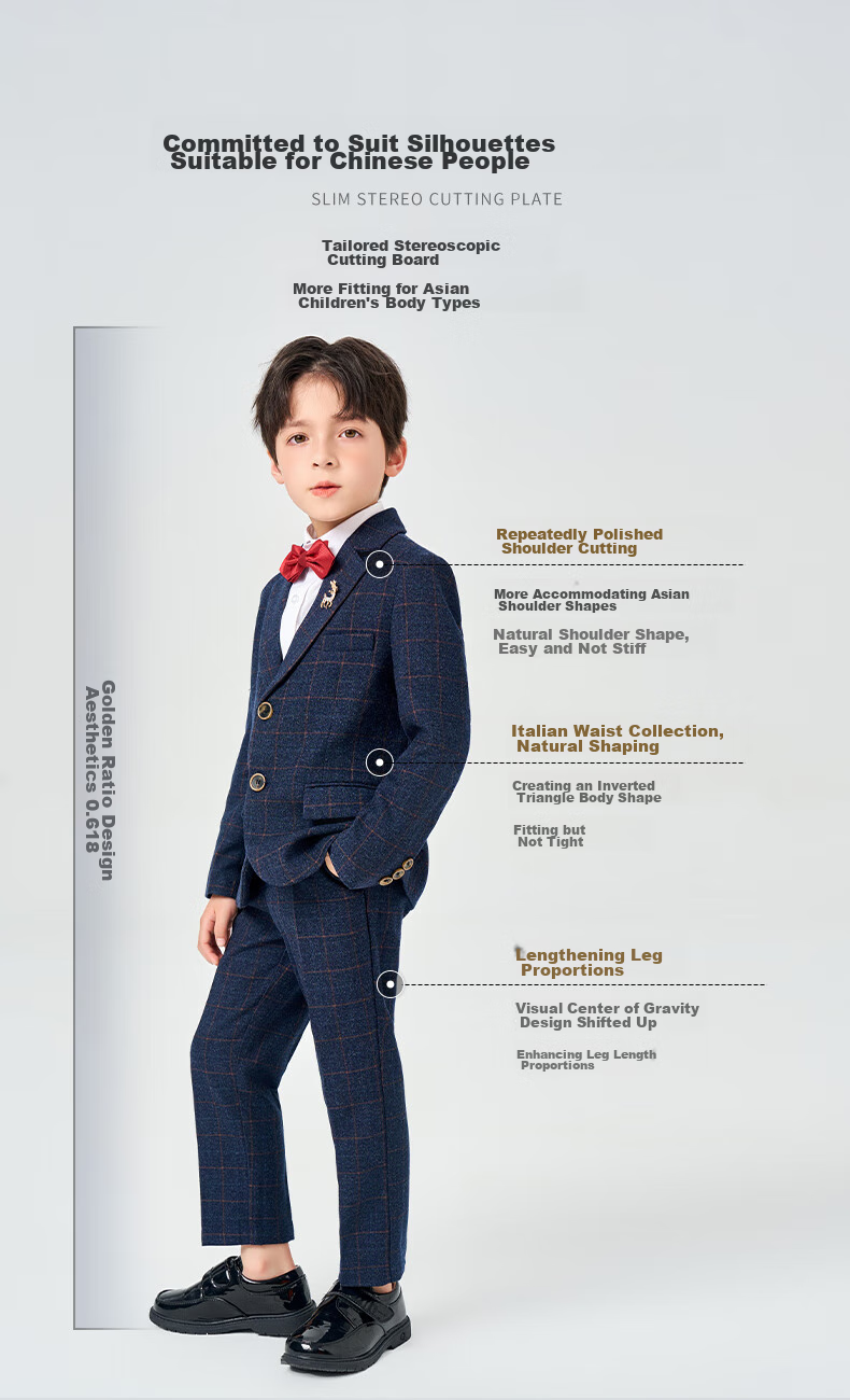 Luomeng Children's Suit Set, Flower Boy Host Formal Wear, Boys' First Birthday Piano Performance Outfit, Navy Blue And Yellow Plaid, Size 120 11
