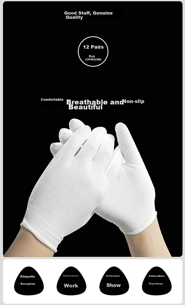BAIGE White Gloves, Etiquette Gloves, Sweat-Proof, for Antiques, Military Parades, Driving, Thickened Labor Protection, Jewelry Performance, 12 Pairs 3