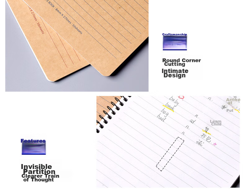 KAISA B5/50 Sheets Spiral Notebook, High-Quality Notebook, Lined Journal, Office Meeting Record Book, Draft Book, Fresh And Simple Diary, 4 Books 6
