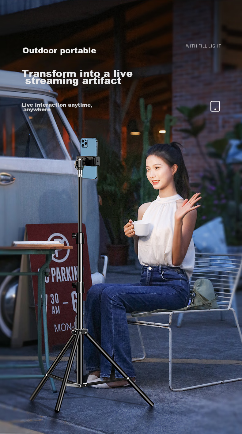 LINGCHEN Floor-Standing Phone Stand, Live Streaming Tripod for TikTok And Kuaishou Short Videos, Influencer Triangle Stand, Outdoor Portable Bracket, 2.1 Meters Foldable Storage 13