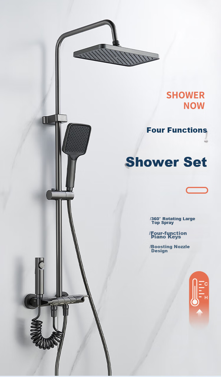 BSITN Shower Head Set, Bathroom Pressure-Increasing Shower Head Complete Set, Piano Key Bathroom Shower Head Gun, Gray B106 4