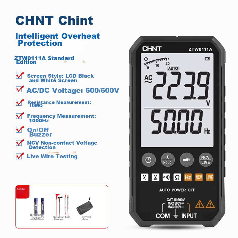 CHNT Ultra-Thin Multimeter, Digital High-Precision Multifunctional Automatic Portable Electrician's Universal Meter, 600V