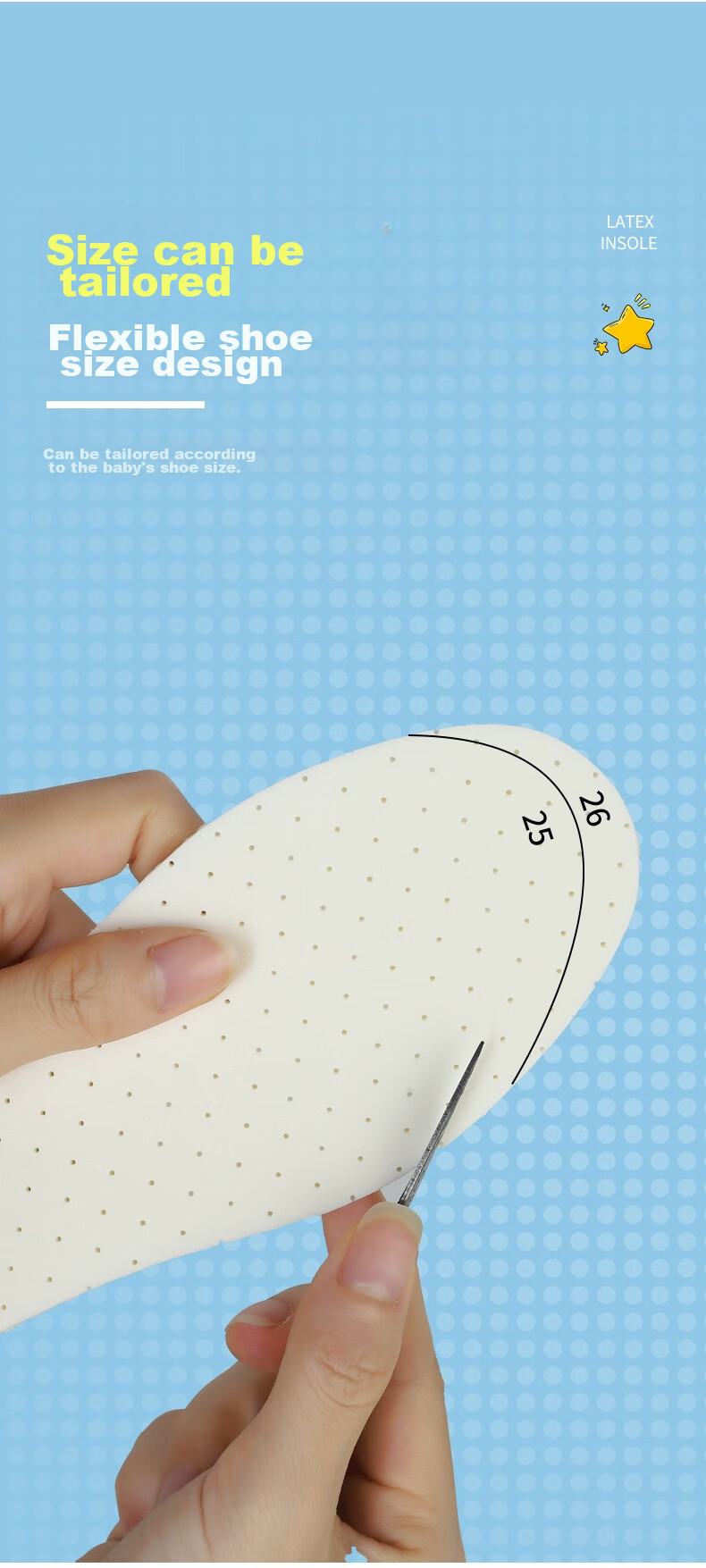 FOOTOPPO Children's Latex Insoles, Breathable And Soft, for Kids' Shoes And Sneakers, Ultra-Soft, Suitable for Infants And Toddlers, Can Be Cut to Size 11