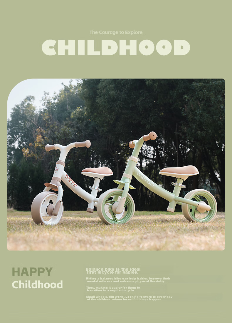 BG-BABYGO Children's Balance Bike for Ages 1-3 Kids' Bicycle Two-Wheel Scooter Pedal-Free Glider Toy, New Leaf Gree 2