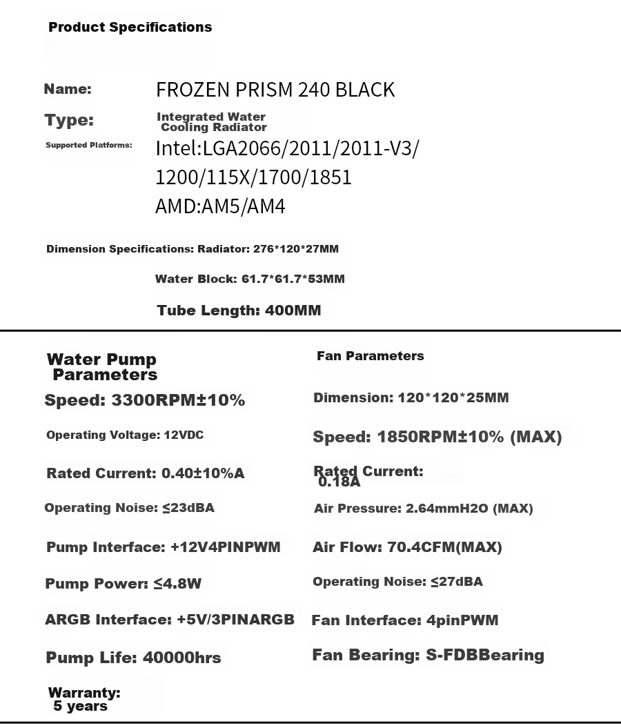 Thermalright Frozen Prism 240 WHITE ARGB Ice Prism All-In Liquid Cooler CPU Heat Sink FP 240 WHITE ARGB 12