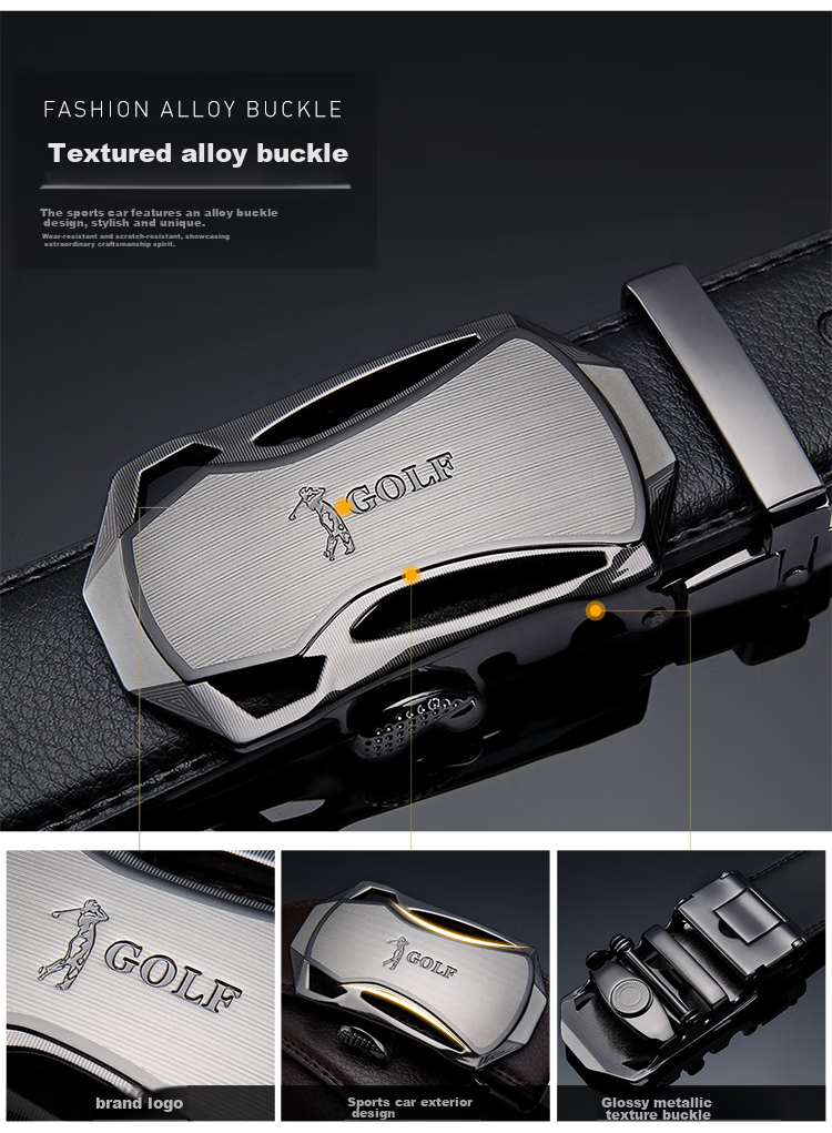 GOLF Leather Men's Belt, Durable Alloy Automatic Buckle, Jeans Waistband, Gift Box Set for Boyfriend Or Father 6