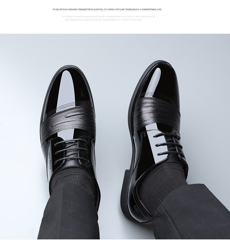 BEIOUTU Leather Shoes for Men, Business Formal Shoes, British Style Low-Cut Lace-Up Patent Leather Wedding Shoes, 2813 Black, Size 42 12