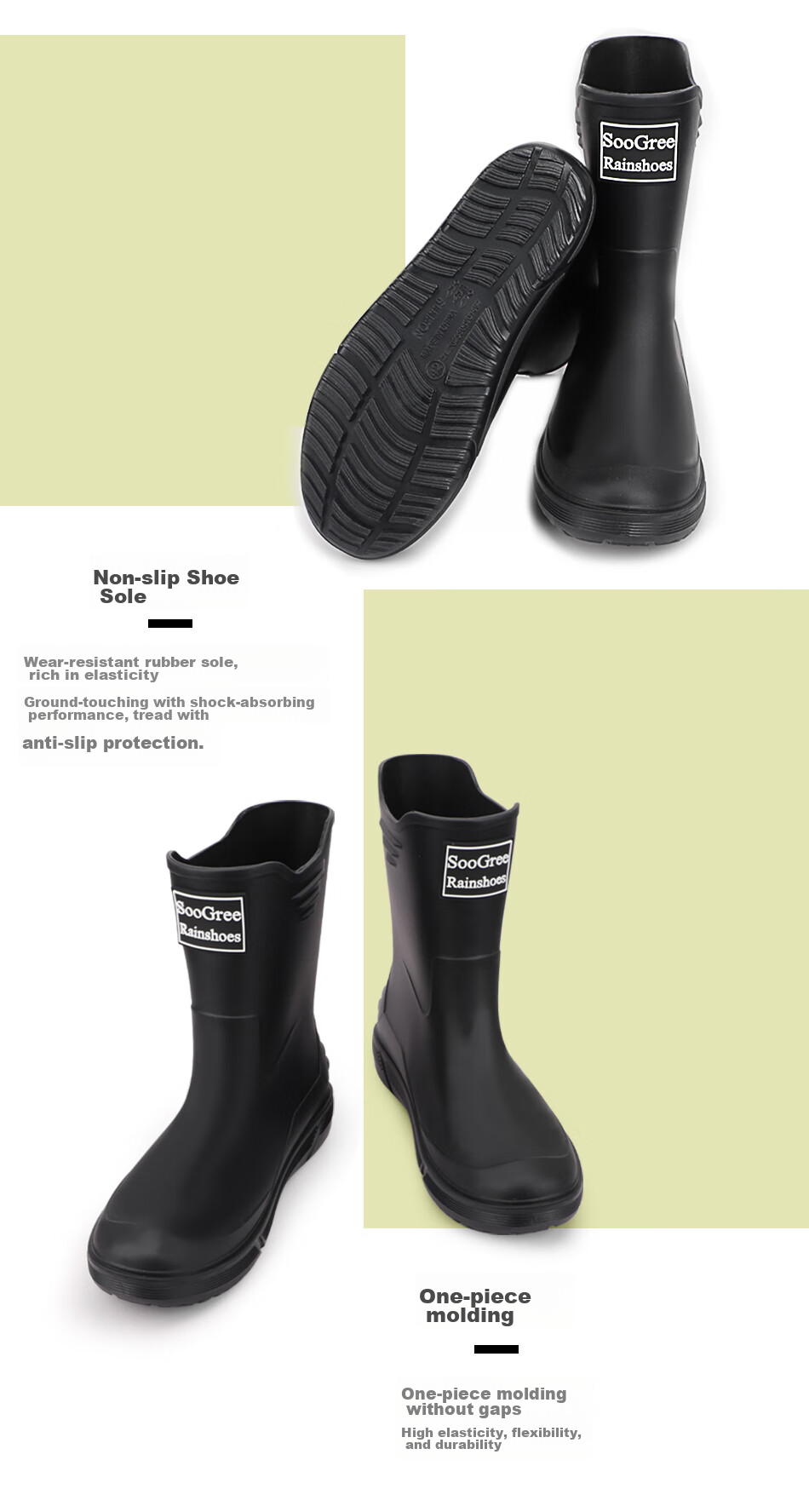 SooGree Rain Boots for Men, Mid to High Top, Spring And Summer Waterproof Beach Shoes, Wear-Resistant Fishing Delivery Work Safety Rubber Boots 8