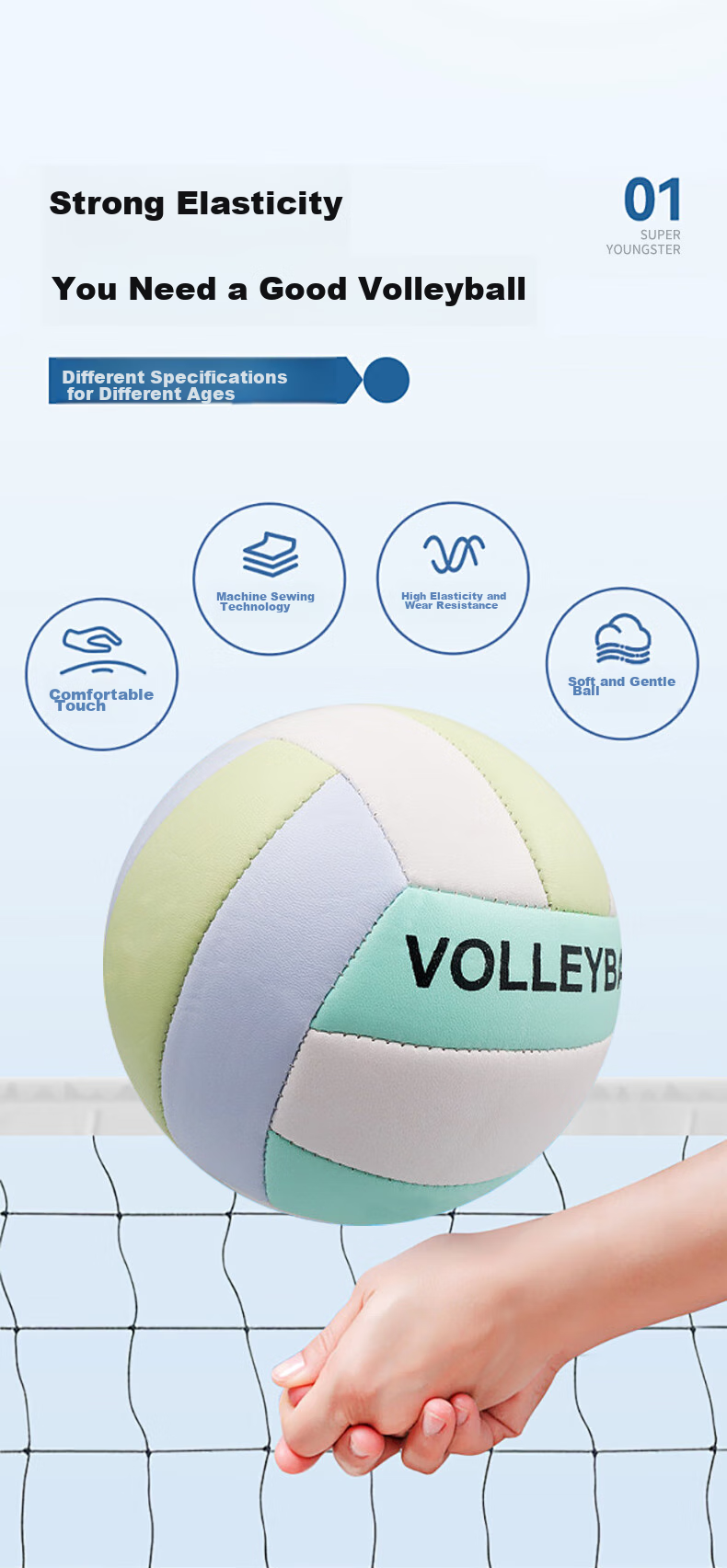 CAMEWIN Volleyball, Size 5, for Middle School Students, Machine-Stitched PVC Beach Volleyball, Thickened Macaron Color, Hard Volleyball for Competition Training, Size 5 Soft Volleyball 2
