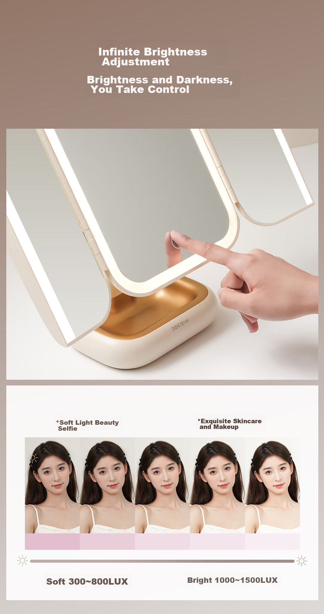 DOCO LAB Mirror Makeup Mirror with Light, Foldable, Magnifying LED Makeup Mirror for Dorm Bedroom Dressing Table Desktop Large High-Definition Smart Beauty Mirror, Birthday Gift for Women, Gift for Wife 16