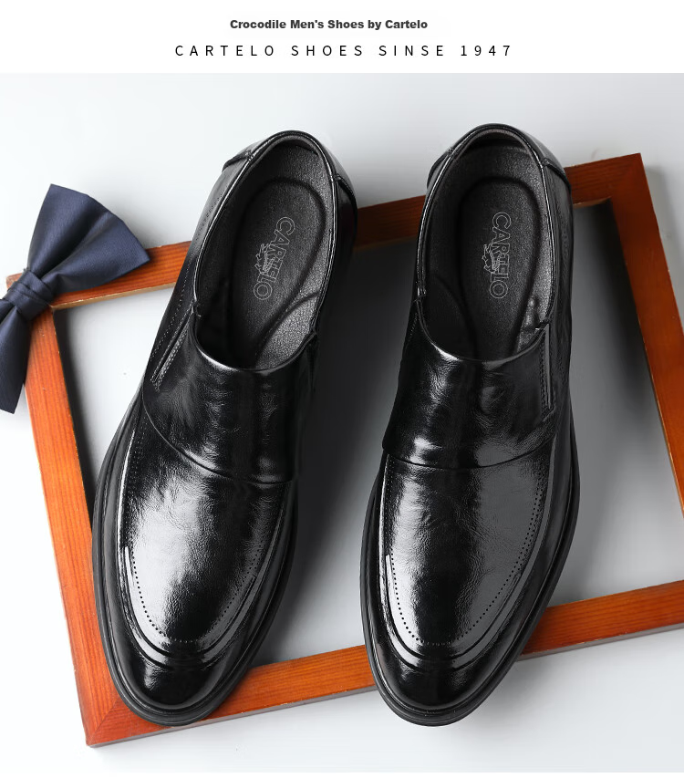 CARTELO British Business Men's Leather Shoes, Breathable Cowhide Men's Shoes, Casual Leather Shoes, Slip-On Loafers, 9832 Black, Size 42 14