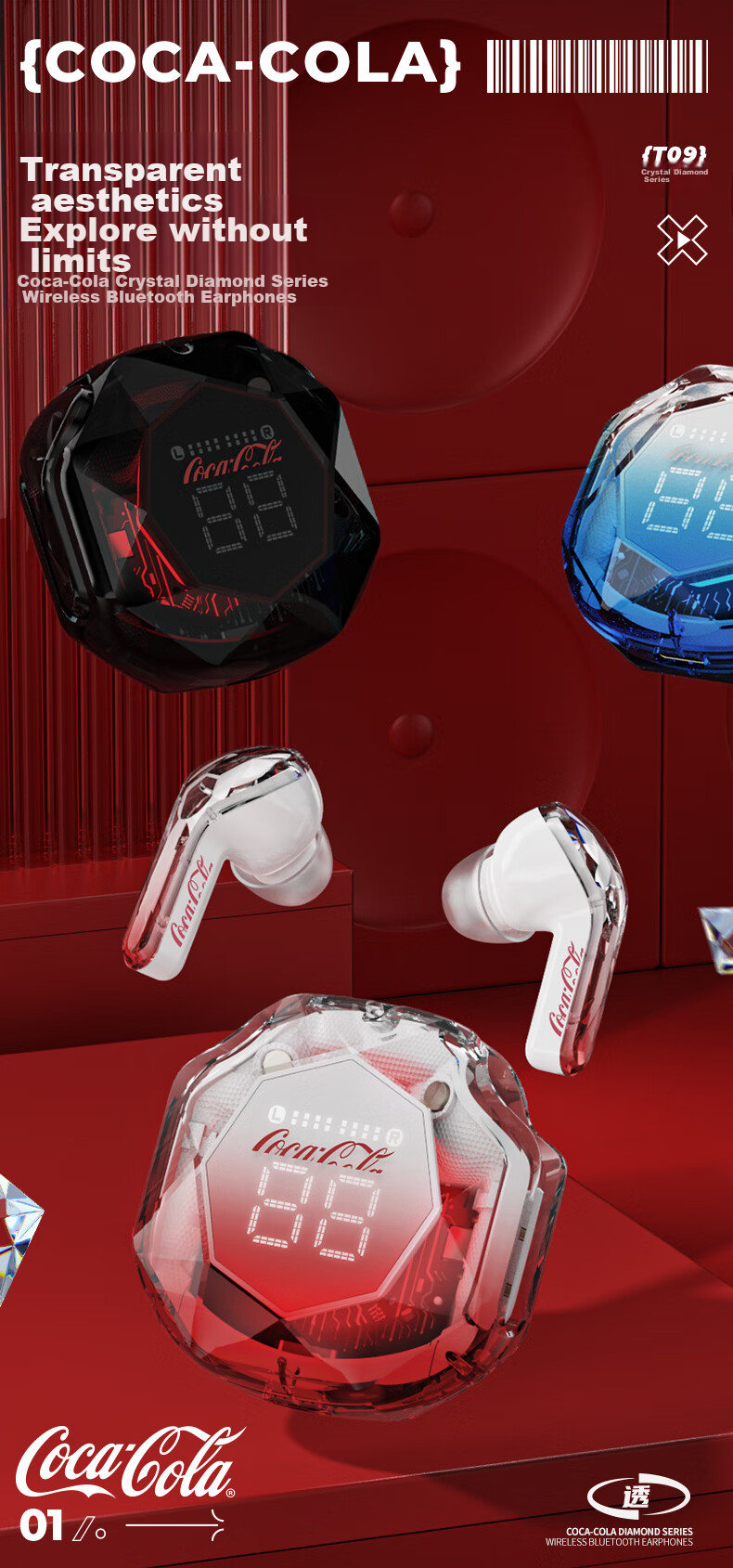 Coca-Cola K-01 Clip-On Bluetooth Wireless In-Ear Gaming Sports Running Earphones Long Battery Life Compatible with Apple Huawei Xiaomi 1