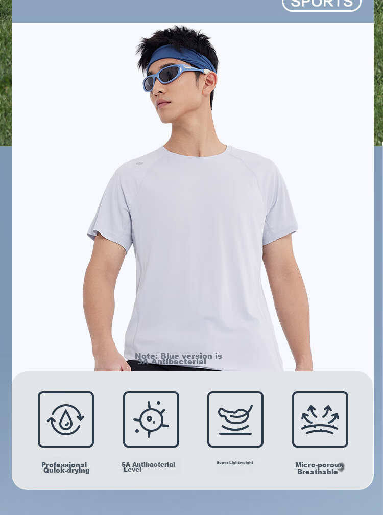 JD Original [Ultra-Light Quick-Dry] Sports T-Shirt, Summer Outdoor Running Fitness Short-Sleeve Men's T-Shirt, Light Gray 1.0, Size M 2