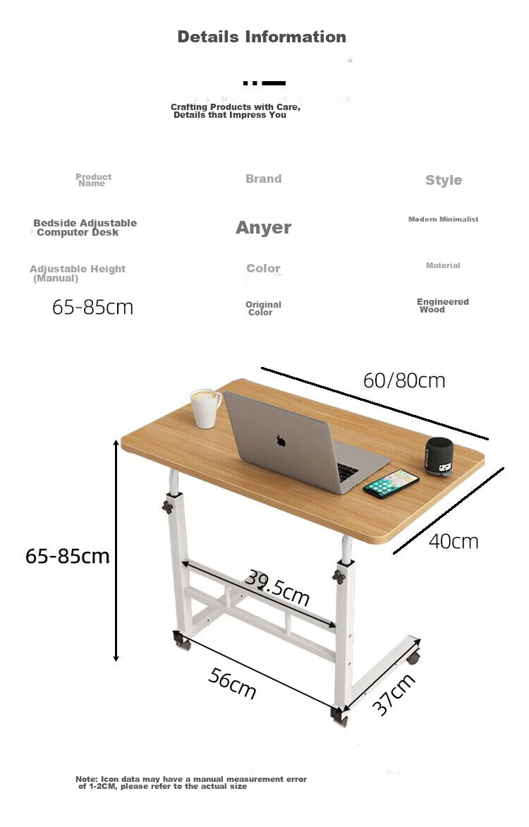 Anerya Computer Desk, Movable, Modern And Simple, Suitable for Small Apartments, Height Adjustable Small Table, 80x40CM, Pure White Color 16
