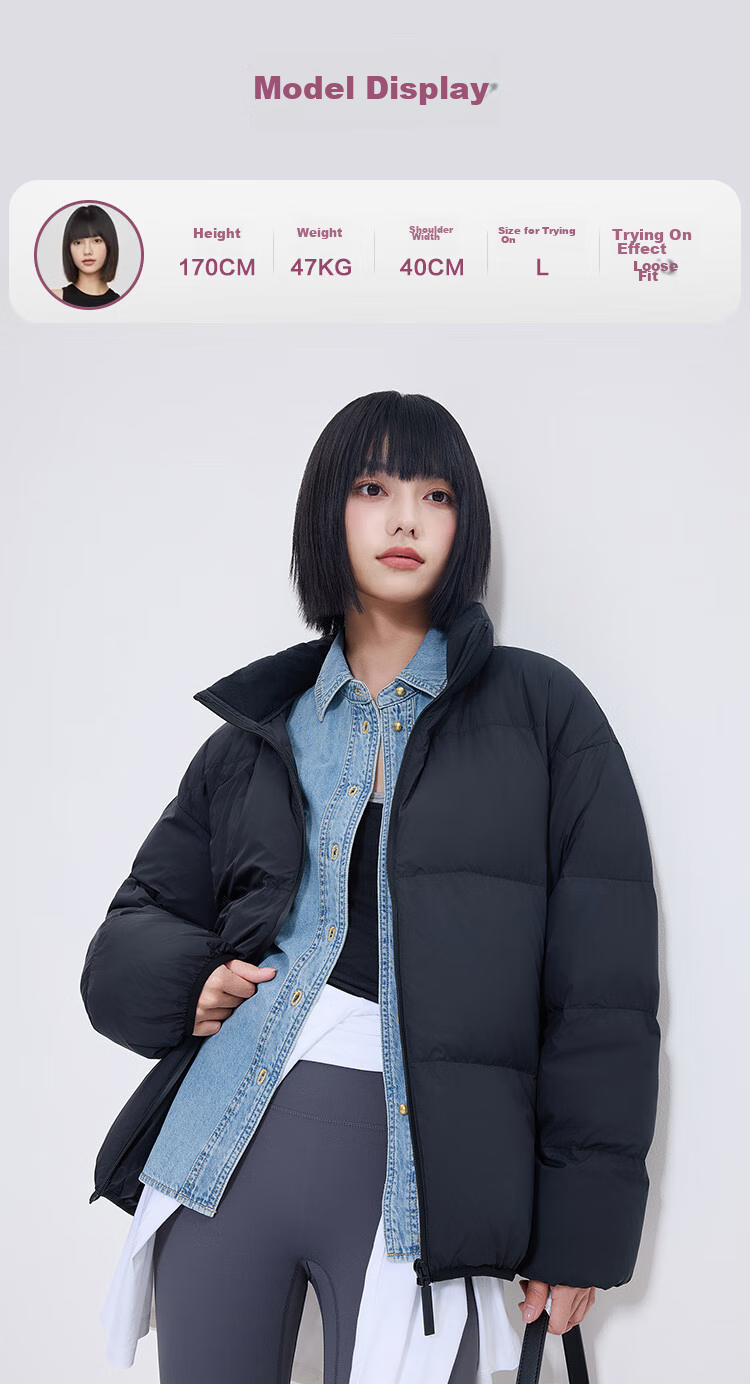 JD Original down Jacket for Women, Spring And Autumn Puffer Coat, New Year Battle Robe Outerwear, Stand-Up Collar Short Style, Cloud Purple Color, XL Size 18