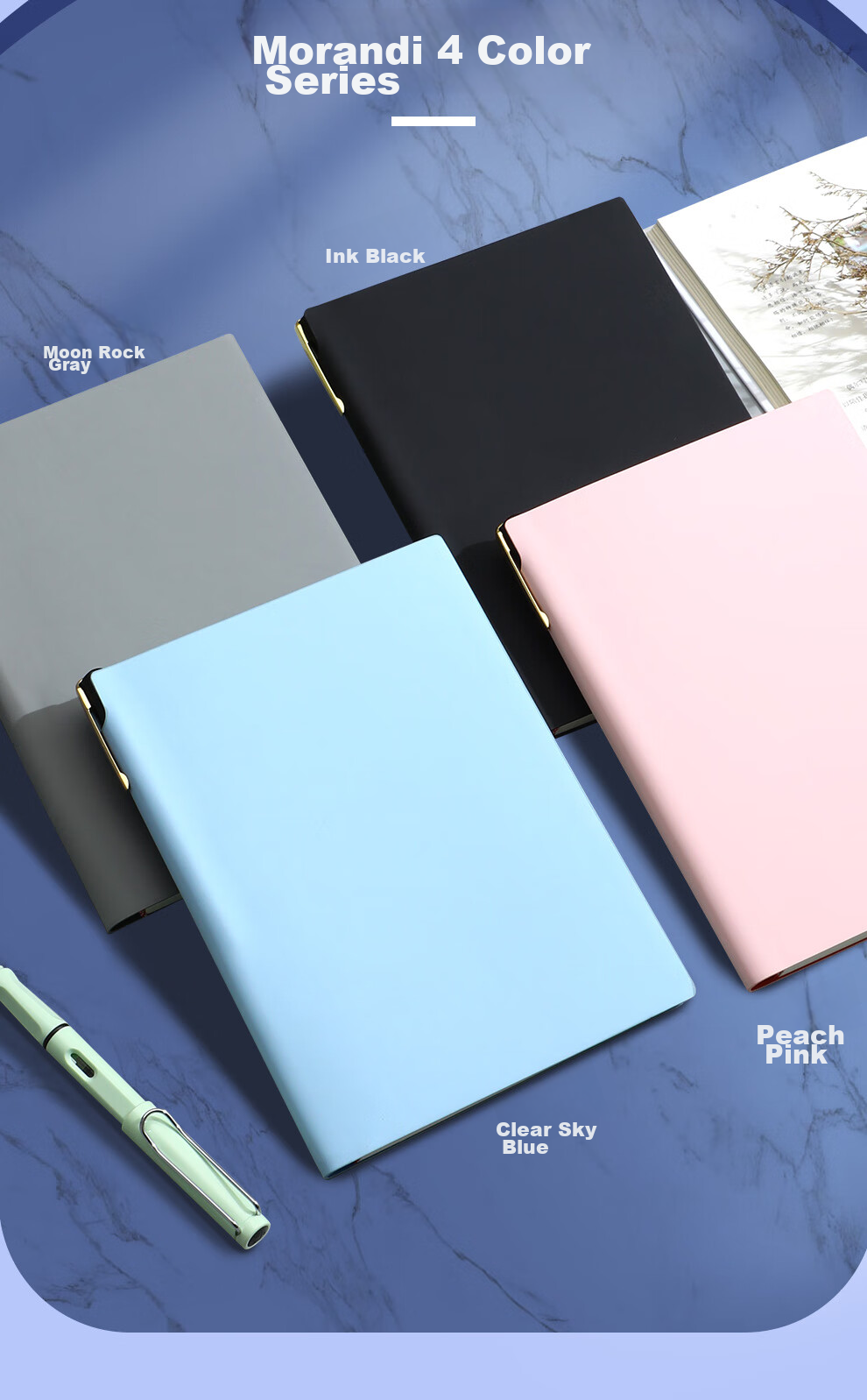 Faramon A5/96 Sheets Morandi Series Notebook with Pen Holder, Leather Cover, Soft Texture, High-Quality Diary Stationery A5-Moon Rock Gray 3